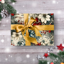 Papel De Regalo Navidades botánicos rojos de invierno rústico vint