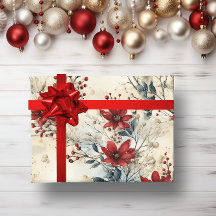 Navidades botánicos rojos de invierno rústico vint