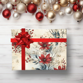 Papel De Regalo Navidades botánicos rojos de invierno rústico vint