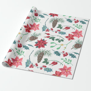 Papel De Regalo Navidades botánicos tradicionales