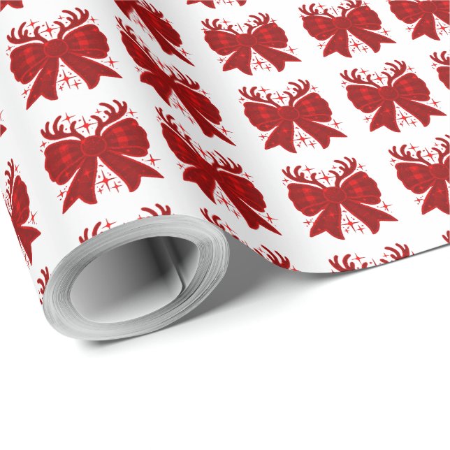 Papel De Regalo Navidades Bow Plaid Pattern Red Merry Christmas (Esquina del rollo)