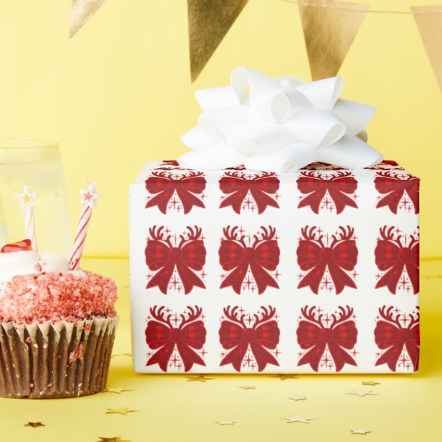 Papel De Regalo Navidades Bow Plaid Pattern Red Merry Christmas (Fiesta de cumpleaños )