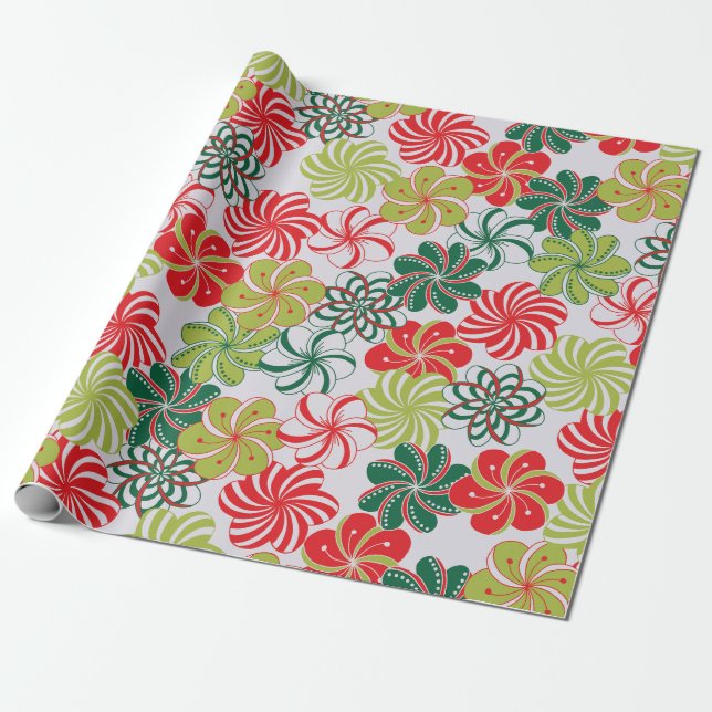 Papel De Regalo Navidades brillantes flores/dulce en platino (Desenrollado)