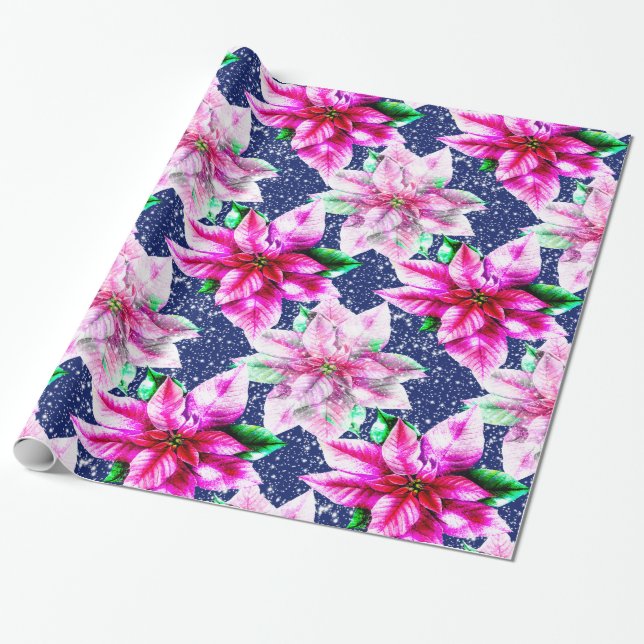 Papel De Regalo Navidades brillantes Poinsettia (Desenrollado)