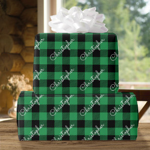 Papel De Regalo Navidades Buffalo Plaid Custom Name Rustic Green