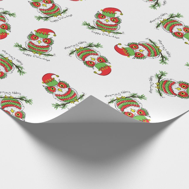 Papel De Regalo Navidades búhos adoran divertida festividad (Esquina)