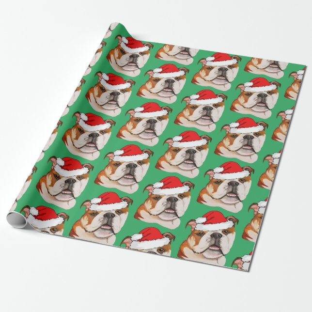 Papel De Regalo Navidades Bulldog de arte marrón inglés Wigglebutt (Desenrollado)