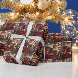 Papel De Regalo Navidades Bulldog Francés Sobre El Presidente Rojo