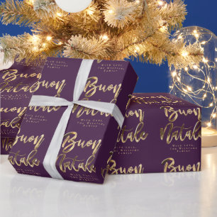 Papel De Regalo Navidades Buon Natale Purple Gold escriben italian
