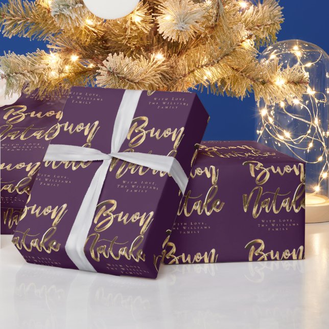 Papel De Regalo Navidades Buon Natale Purple Gold escriben italian (Vacaciones)