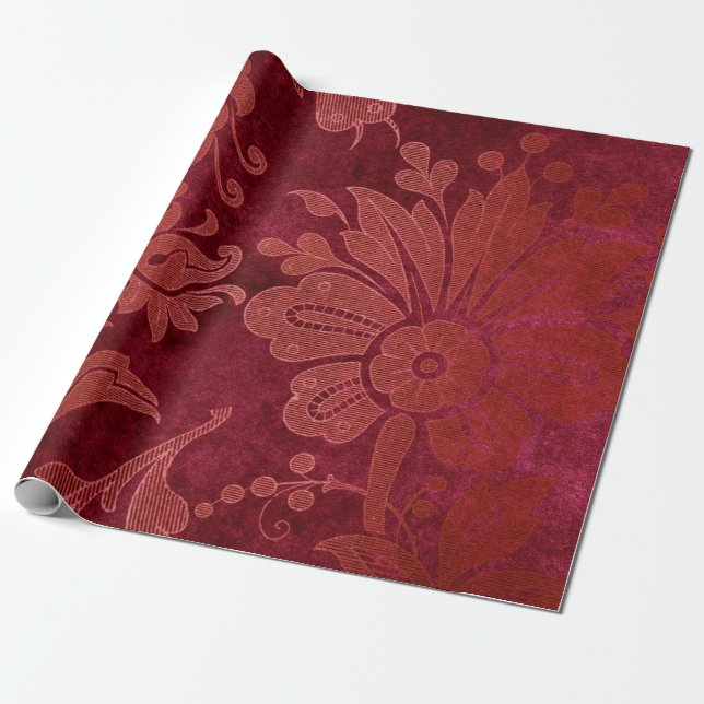 Papel De Regalo Navidades Burgundy Red Damask (Desenrollado)