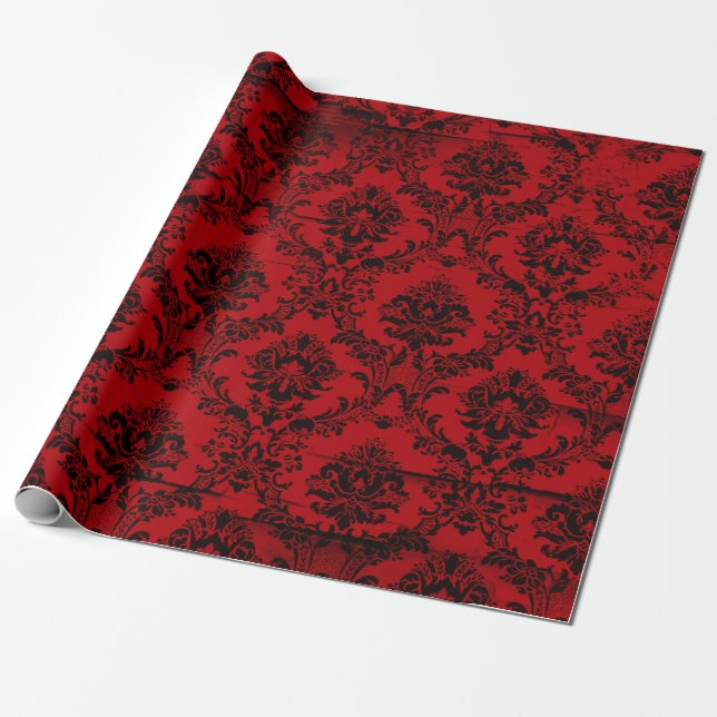 Papel De Regalo Navidades Burgundy Red Damask (Desenrollado)