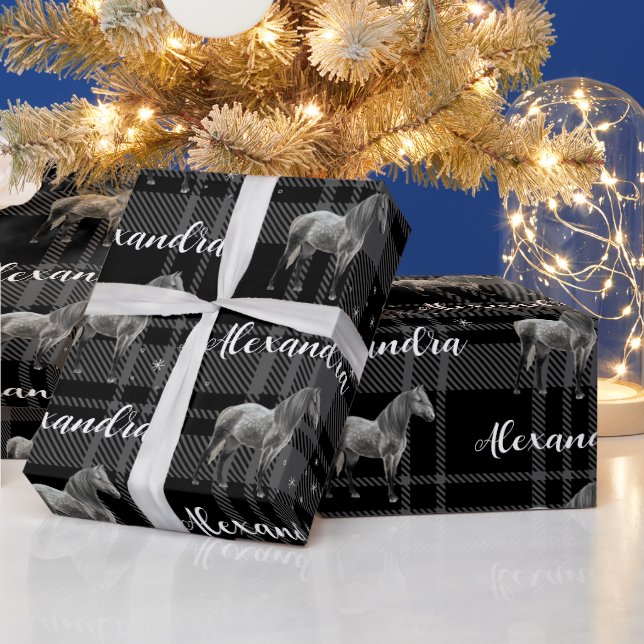 Papel De Regalo Navidades Caballo ecuestre gris personalizado (Vacaciones)