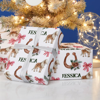 Papel De Regalo Navidades Caballo Ecuestre Rojo Personalizado
