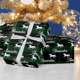 Papel De Regalo Navidades caballos ecuestres verdes personalizados