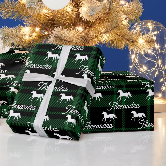 Papel De Regalo Navidades caballos ecuestres verdes personalizados (Vacaciones)