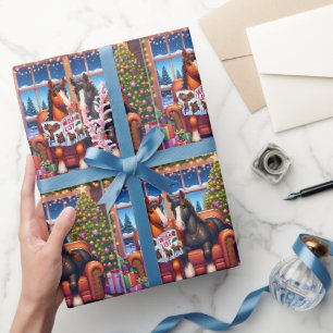 Papel De Regalo Navidades Caballos En Sofá Con Nuevo Libro De Dese