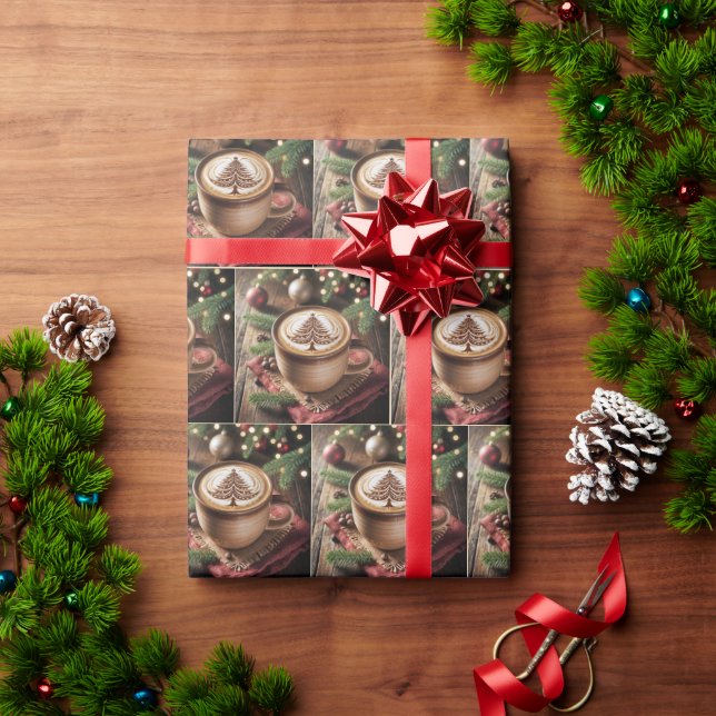 Papel De Regalo Navidades Cacao Caliente Con Diseño De Árbol (Regalo de vacaciones)