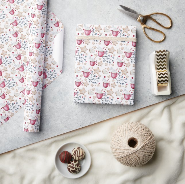 Papel De Regalo Navidades Cacao Caliente Y Acuarela De Cookies (Artesanía)