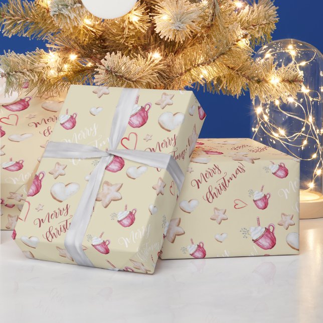 Papel De Regalo Navidades Cacao Caliente Y Acuarela De Cookies (Vacaciones)