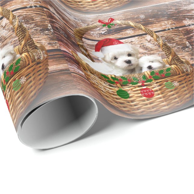 Papel De Regalo Navidades Cachorros, adorable diseño vacacional (Esquina del rollo)