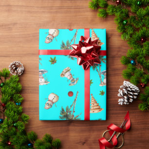 Papel De Regalo Navidades cálidos palmeras Snowmen Aqua