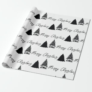 Papel De Regalo Navidades caligrafía navideña Black White Merry