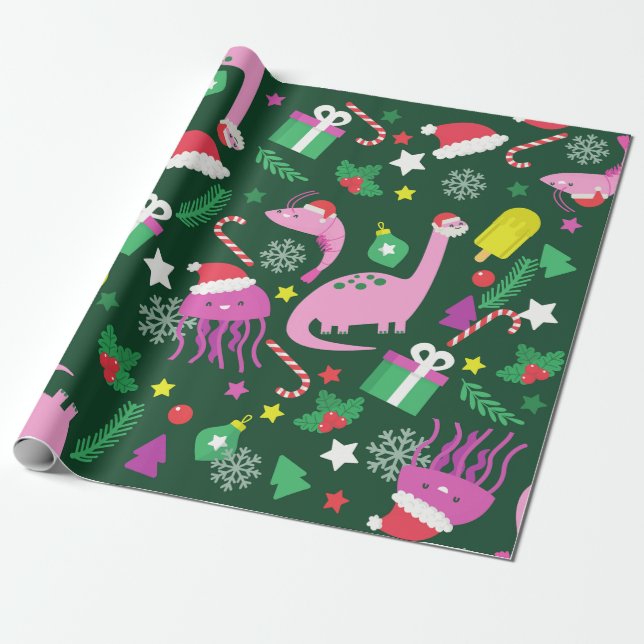 Papel De Regalo navidades camarones dinosaurio jellyfish santa (Desenrollado)