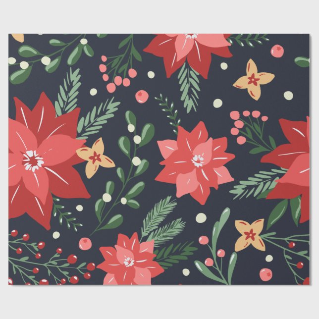Papel De Regalo Navidades campesinos Floral y verde (Superficie plana)