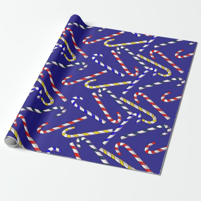 Papel De Regalo Navidades Candy Cane Blue (Desenrollado)