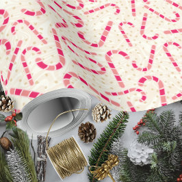 Papel De Regalo Navidades-Candy Canes-Rojo y Crema Rosa Texturados