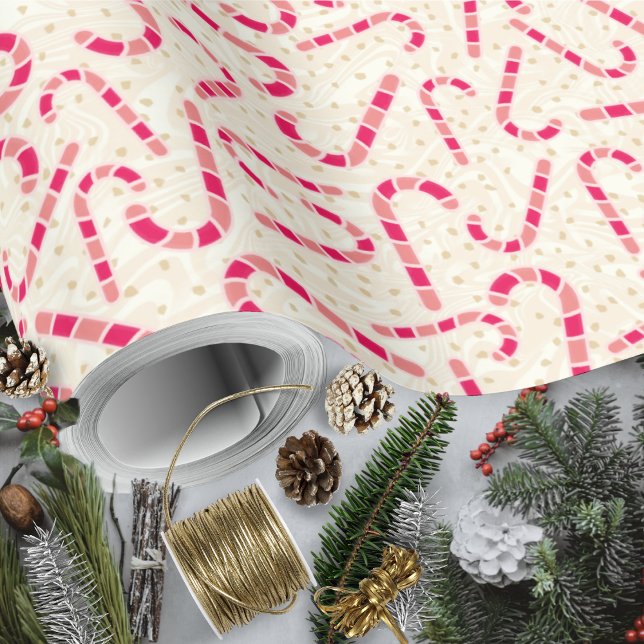 Papel De Regalo Navidades-Candy Canes-Rojo y Crema Rosa Texturados (Candy Canes-Red and Pink-Cream Textured by Leapfroglisics Shop)