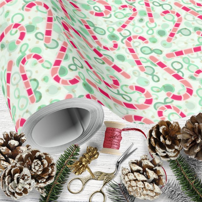 Papel De Regalo Navidades-Candy Canes sobre la textura paisley (Christmas-Candy Canes on Paisley Texture Wrapping Paper by Leapfroglisics Shop)