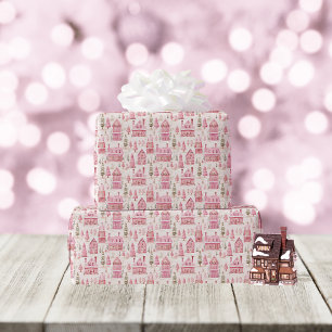 Papel De Regalo Navidades caprichosos de casas de campo rosadas