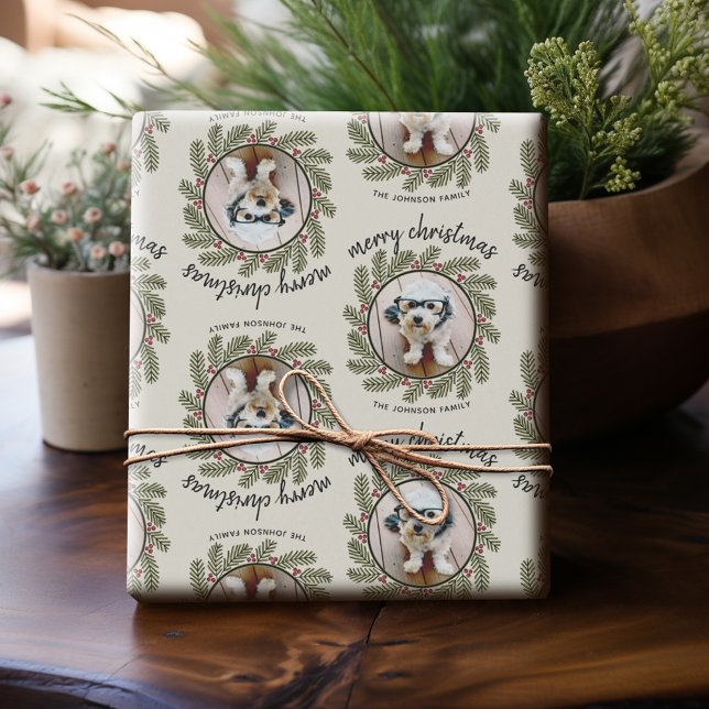 Papel De Regalo Navidades caprichosos Foto - caligrafía - ramas (Personalized Photo Wrapping Paper)