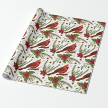 Navidades Cardenal Rojo Pine Poinsettia Watercolor