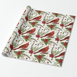 Papel De Regalo Navidades Cardenal Rojo Pine Poinsettia Watercolor