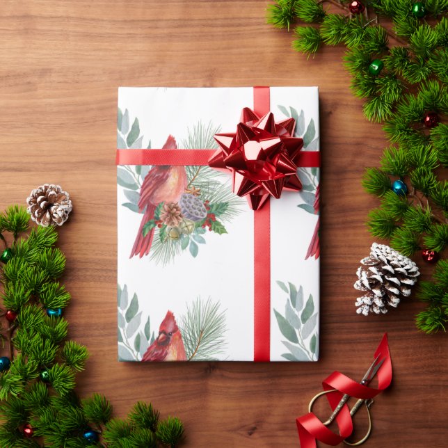 Papel De Regalo Navidades Cardenal Rojo Vegetación (Regalo de vacaciones)