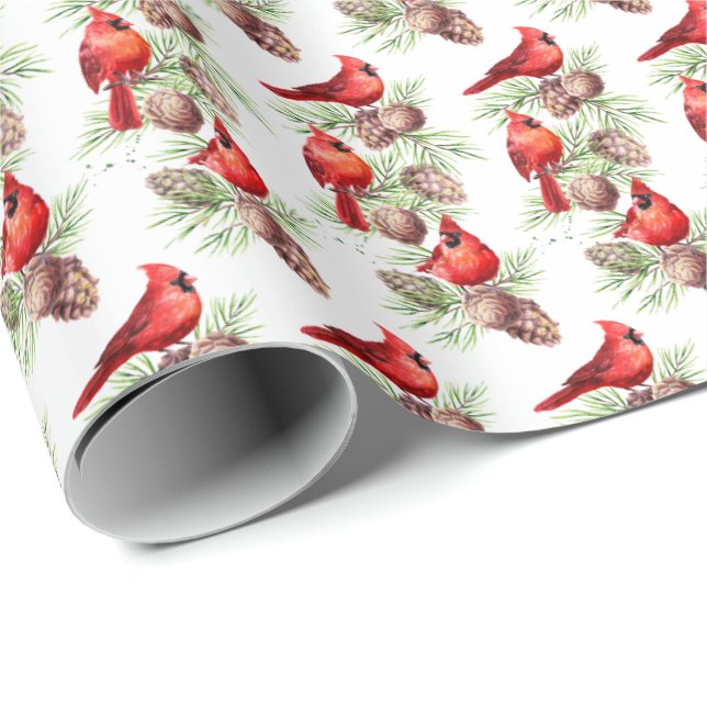 Papel De Regalo Navidades Cardenales Rojos Birds Holly Berry Branc (Esquina del rollo)