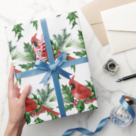 Papel De Regalo Navidades Cardenales Rojos Pine Cones Brunch