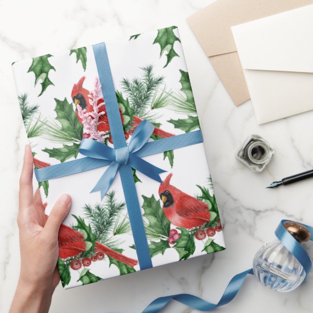 Papel De Regalo Navidades Cardenales Rojos Pine Cones Brunch (Regalar)