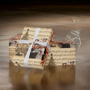 Papel De Regalo Navidades Caroleros Cinta Roja Música
