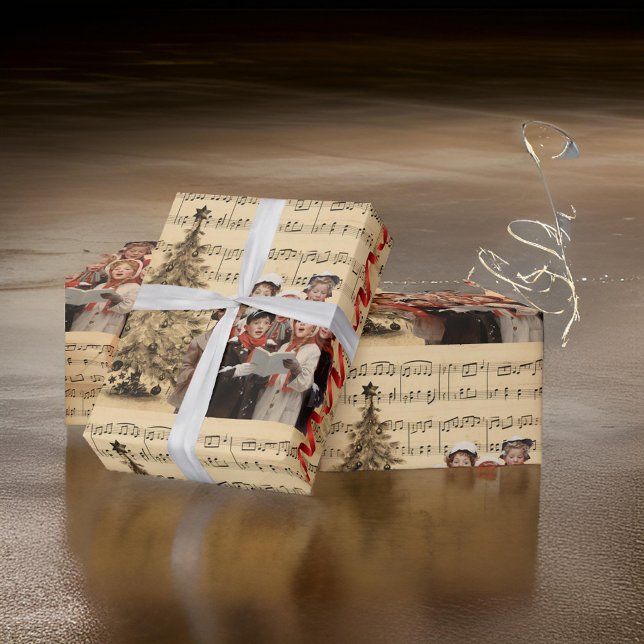 Papel De Regalo Navidades Caroleros Cinta Roja Música (Subido por el creador)