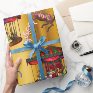 Papel De Regalo Navidades carrusel de caballos en oro