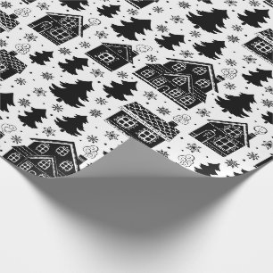 Papel De Regalo Navidades Casas Blancas Árboles Copos de Nieve