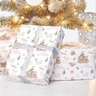 Papel De Regalo Navidades Chica de oso Navidades de texto de nombr