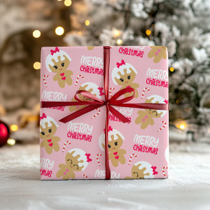 Papel De Regalo Navidades Chicas de pan de jengibre rosado envolvi