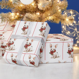Papel De Regalo Navidades Chihuahua con una bufanda de plástico