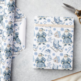 Papel De Regalo Navidades Chinoiserie azul y blanco Santa