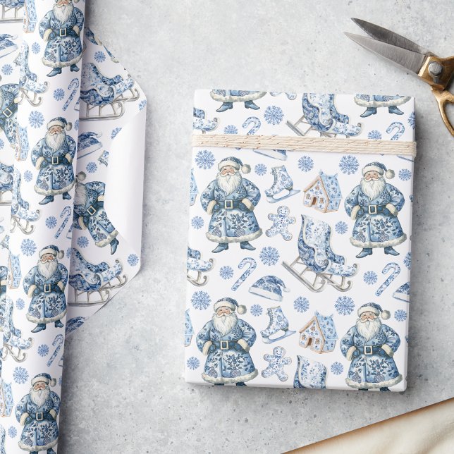 Papel De Regalo Navidades Chinoiserie azul y blanco Santa (Subido por el creador)
